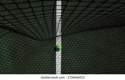 Tennis ball on the tennis court. The shadow of the net falls on the ball.