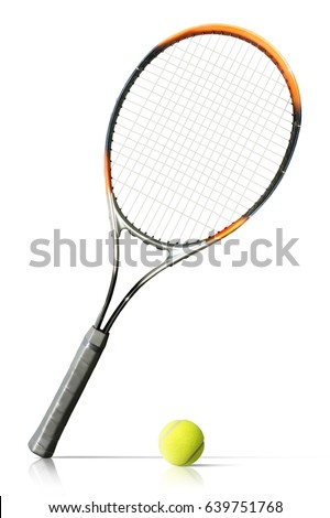 Tennis ball and racket isolated the white background