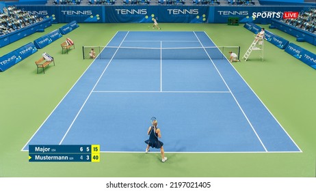 Tennis Championship Match Sports TV Broadcast Montage. Two Female Tennis Players Compete. Professional Women Athletes on World Sports Tournament. Network Channel Television With Audience. - Powered by Shutterstock