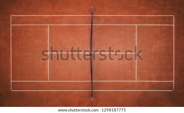 Tennis Clay Court. View from the bird\'s\
flight. Aerial\
photography