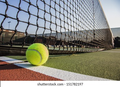 Tennis Court With Tennis Ball Close Up