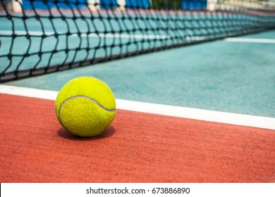 Tennis Court With Tennis Ball Close Up