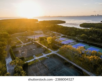 Tennis Courts Sunset Waterview Aerial Shot Key Biscayne
