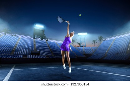 Tennis Girl On Professional Tennis Court Stock Photo 1327858154 ...