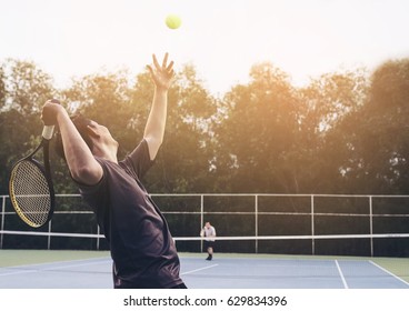 Tennis Match Which A Serving Player