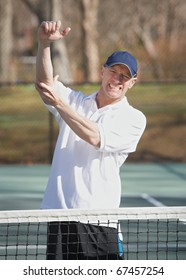 Tennis Player Man In Pain With Elbow Injury