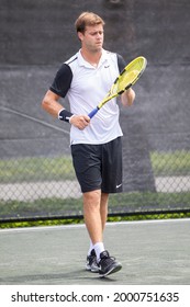 Tennis Player Ryan Harrison Plays At The Midtown Athletic Club Tennis Tournament At Weston Florida On July 1st, 2021