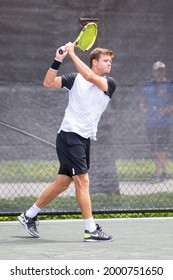 Tennis Player Ryan Harrison Plays At The Midtown Athletic Club Tennis Tournament At Weston Florida On July 1st, 2021