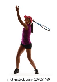 Tennis Player Service On White Background.Tennis Woman.