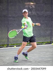 Tennis player Stefan Koslov plays at the Midtown Athletic Club Tennis Tournament at Weston Florida on July 5th, 2021