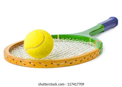 Tennis Racket And Ball Isolated On White Background