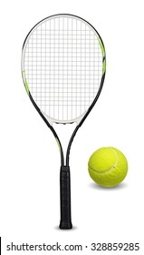 Tennis Racket And Ball On White Background