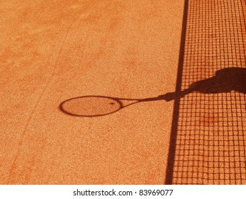 Tennis Racket And Net Shadow In The Tennis  Court 12