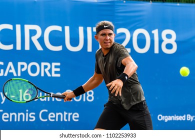 Tennis - Singapore ITF Men's Futures - SGP F2 (Men), Collin Altamirano In Action During The Match Played, Taken On 26 May 2018 At Kallang Tennis Centre, Singapore.