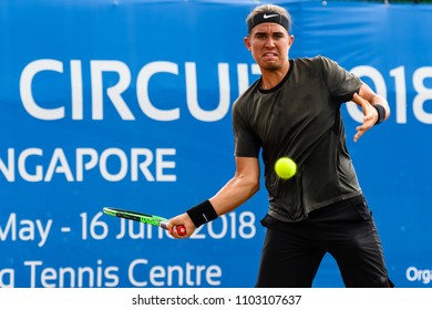 Tennis - Singapore ITF Men's Futures - SGP F2 (Men), Collin Altamirano In Action During The Match Played, Taken On 26 May 2018 At Kallang Tennis Centre, Singapore.