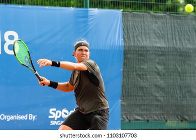 Tennis - Singapore ITF Men's Futures - SGP F2 (Men), Collin Altamirano In Action During The Match Played, Taken On 26 May 2018 At Kallang Tennis Centre, Singapore.