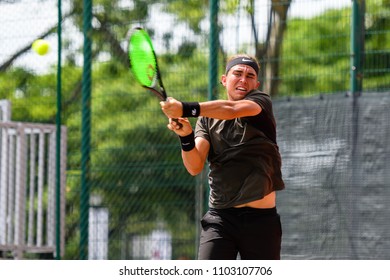 Tennis - Singapore ITF Men's Futures - SGP F2 (Men), Collin Altamirano In Action During The Match Played, Taken On 26 May 2018 At Kallang Tennis Centre, Singapore.