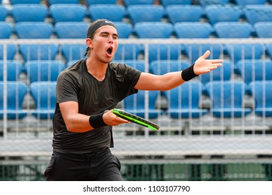 Tennis - Singapore ITF Men's Futures - SGP F2 (Men), Collin Altamirano Reaction During The Match Played, Taken On 26 May 2018 At Kallang Tennis Centre, Singapore.