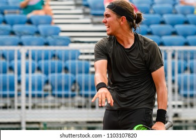 Tennis - Singapore ITF Men's Futures - SGP F2 (Men), Collin Altamirano Reaction During The Match Played, Taken On 26 May 2018 At Kallang Tennis Centre, Singapore.