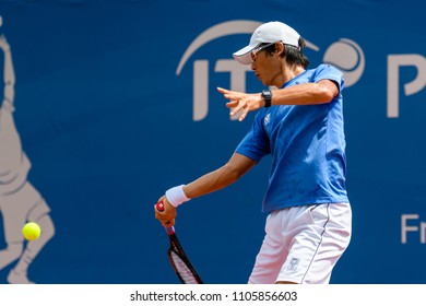 Tennis - Singapore ITF Men's Futures - SGP F3 (Men), Ken Onoda in action during the match played, taken on 26 May 2018 at Kallang Tennis Centre, Singapore. - Shutterstock ID 1105856603