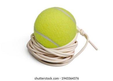 Tennis Trainer Ball With Elastic String Cord For Practice On White Background