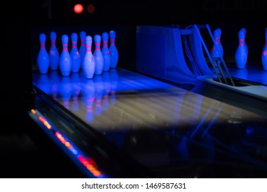 Tenpin Bowling Alley Lit In The Dark