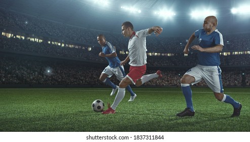 Tense soccer moment on the professional stadium. Stadium is made in 3d. - Powered by Shutterstock