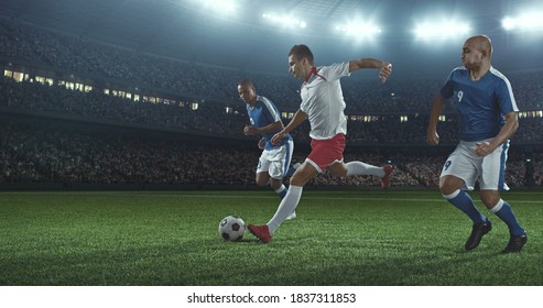 Tense soccer moment on the professional stadium. Stadium is made in 3d. - Shutterstock ID 1837311853