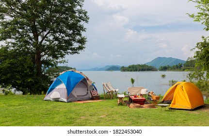 tent and camping in forest, dinner and adventure on nature background - Powered by Shutterstock