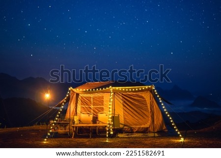 Tent in camping location at Mon Kalakojo with star and mountain view, Tak, Northern of Thailand