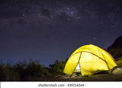 Tent Camping Under Starry Night