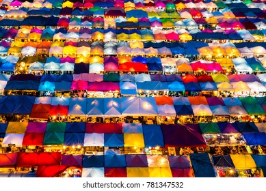 Tent Of Colorful Light Thailand Night Market, Street Night Market