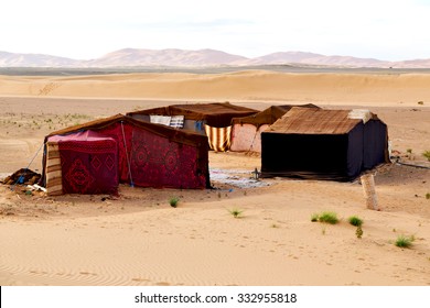 Tent In  The Desert Of Morocco Sahara And Rock  Stone    Sky