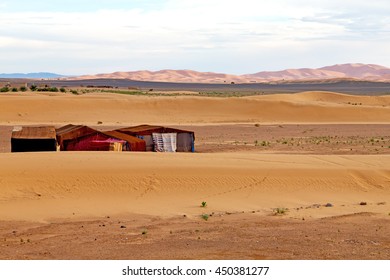 Tent In  The Desert Of Morocco Sahara And Rock  Stone    Sky