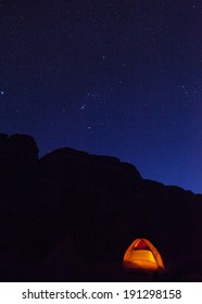 Tent And Night Sky In The Utah Desert.  Taken Near Arches National Park.