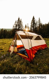 Tent Set Up On A Hill Side 