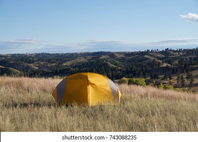 Tent Set Up In The Prairie Of Nebraska National Forest