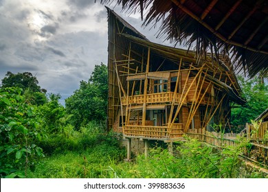 Tentena, Indonesia - Dec 12, 2015: Bamboo House by the Poso lake, built predominantly using bamboo. It's designed by Effan Adhiwira. 