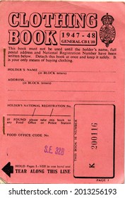TENTERDEN, ENGLAND - JULY 23, 2021: A Second World War clothing ration coupon book. Introduced in 1941, clothes rationing was ended in 1949.