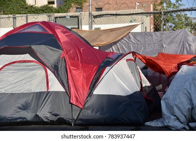 Tents of the homeless on the streets of Los Angeles