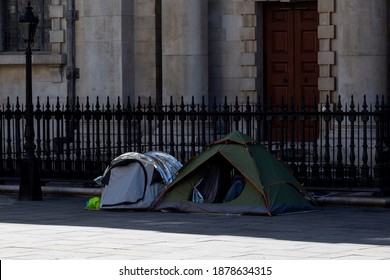 Tents Of Homeless People In The Middle Of London