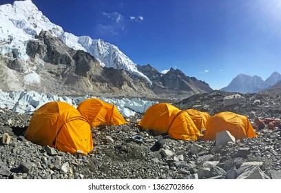 Tents on the Everest Base Camp, trekking in Nepal