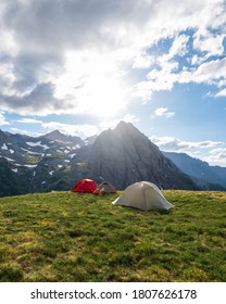 Tents on a mountain at sunset  - Shutterstock ID 1807626178