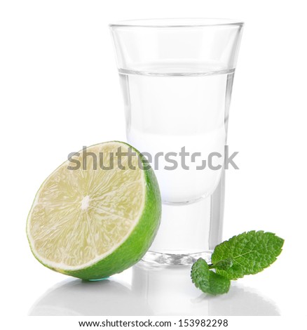Tequila in glass isolated on white