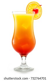 tequila sunrise cocktail glass isolated on white background