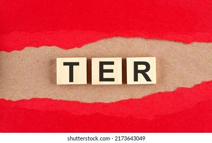 TER TOTAL EXPENSE RATIO Word On A Wooden Cubes On Red Torn Paper , Financial Concept Background