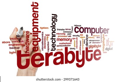 Terabyte word cloud concept with memory electronic related tags