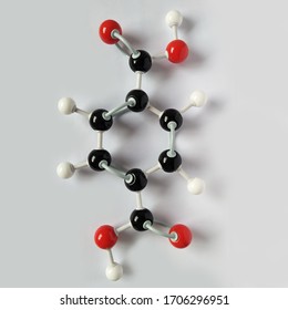 Terephthalic acid molecular structure isolated on white background. Chemical formula is C8H6O4.