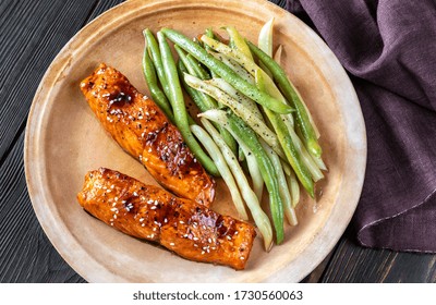 Teriyaki Salmon With Spicy Green And Yellow Beans