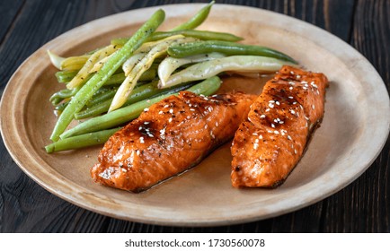 Teriyaki Salmon With Spicy Green And Yellow Beans